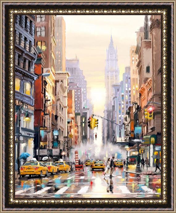 Richard Macneil Sunset on 5th Avenue Framed Painting