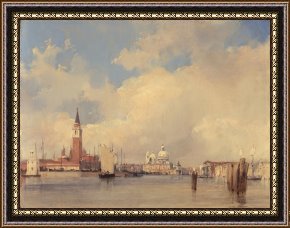 San Francisco, View From Coit Tower Framed Paintings - View in Venice with San Giorgio Maggiore by Richard Parkes Bonington