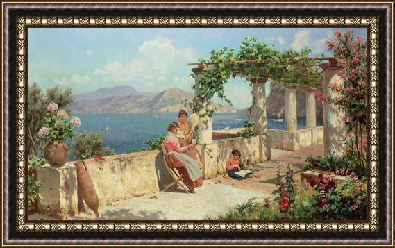 Robert Alott Figures on a Terrace in Capri Framed Painting