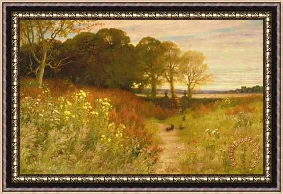 Robert Collinson Landscape with Wild Flowers and Rabbits Framed Painting