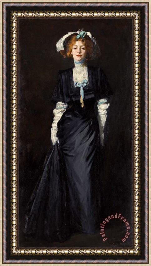 Robert Henri Jessica Penn in Black with White Plumes Framed Painting