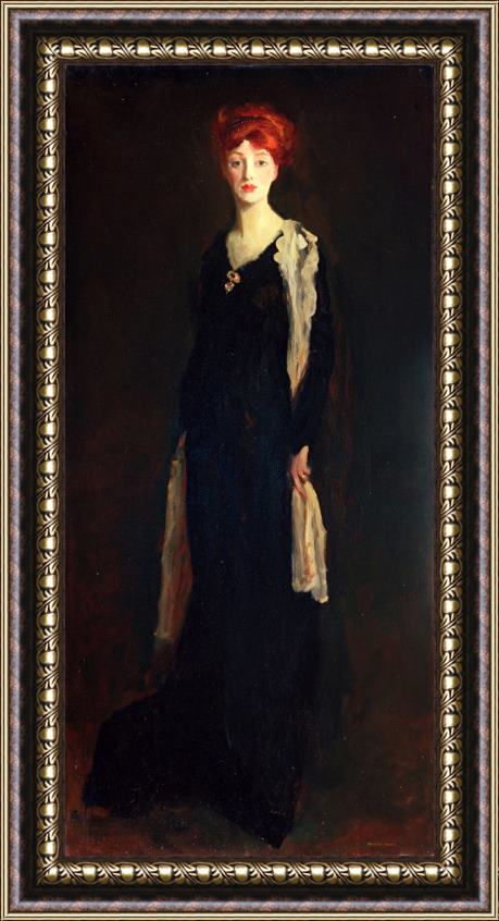Robert Henri Lady in Black with Spanish Scarf (o in Black with a Scarf) Framed Print