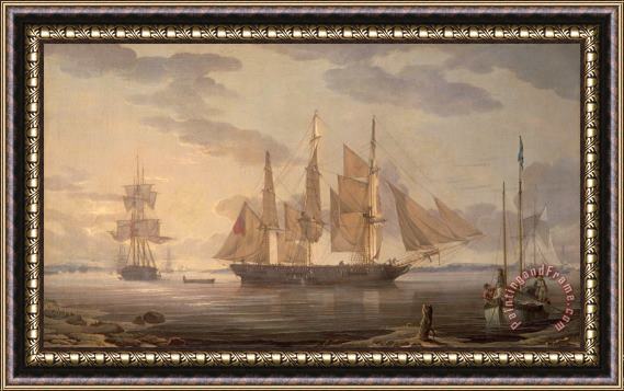 Robert Salmon Ships in Harbor Framed Painting