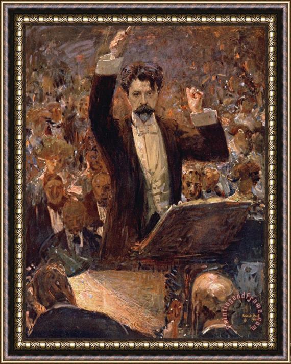 Robert Sterl Arthur Nikisch Conducting A Concert At The Gewandhaus In Leipzig Framed Painting
