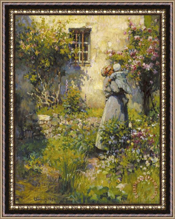 Robert William Vonnoh Jardin De Paysanne (peasant Garden) Framed Painting