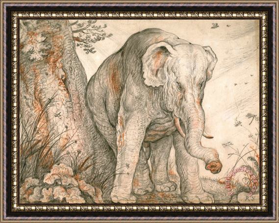 Roelant Savery An Elephant Rubbing Itself Against a Tree, C. 1608 1612 Framed Painting