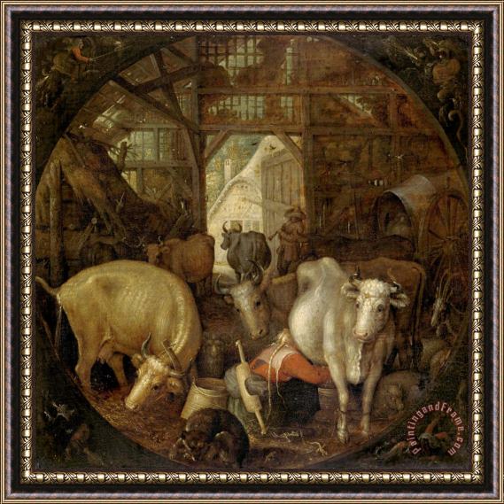 Roelant Savery Cows in a Stable; Witches in The Four Corners Framed Print