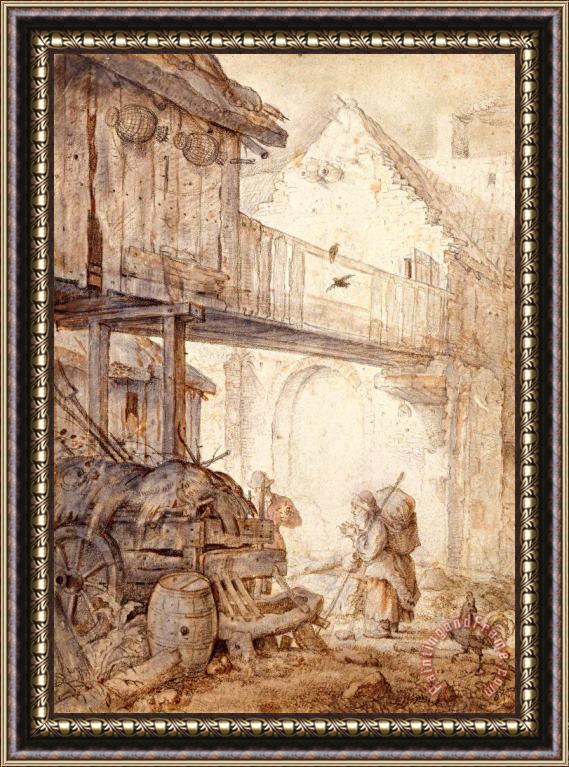 Roelant Savery Derelict Courtyard with a Beggar Woman, C. 1608 Framed Print
