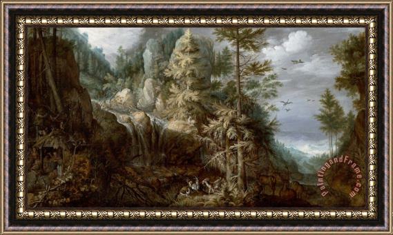 Roelant Savery Landscape with The Temptation of Saint Anthony Framed Print