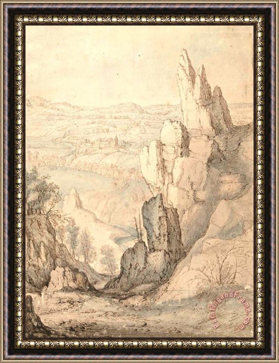 Roelant Savery Mountainous Landscape with Steep Cliffs Framed Print