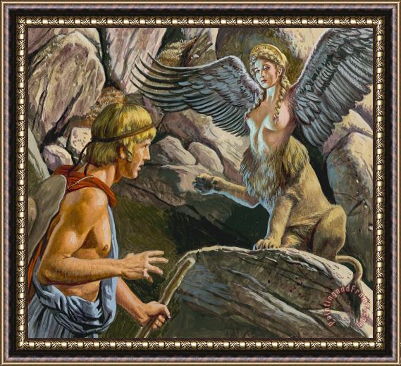 Roger Payne Oedipus encountering the Sphinx Framed Painting