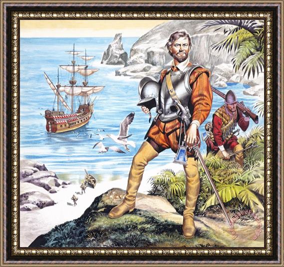 Ron Embleton Francis Drake and the Golden Hind Framed Painting