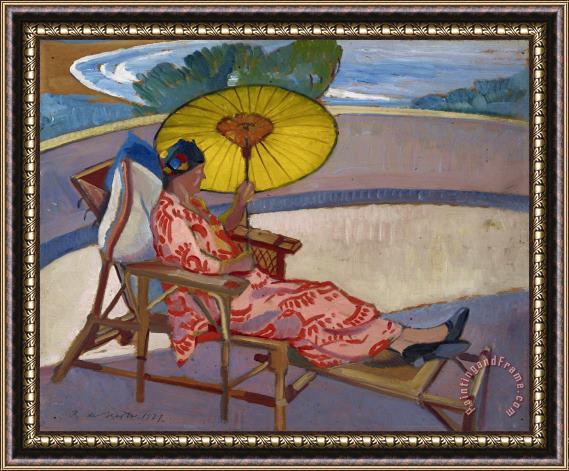 Roy de Maistre Woman with Parasol at Palm Beach Framed Painting