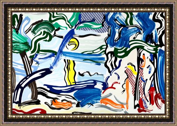 Roy Lichtenstein Moonscape (from The Landscapes Series), 1985 Framed Painting