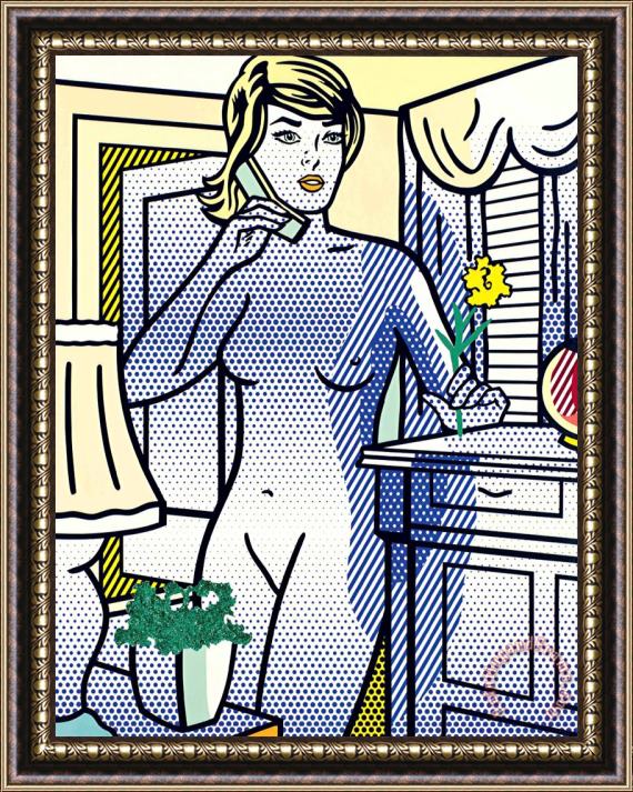 Roy Lichtenstein Nude with Yellow Flower, 1994 Framed Print