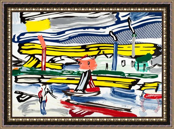 Roy Lichtenstein The River (from The Landscapes Series), 1985 Framed Painting