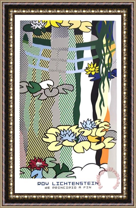 Roy Lichtenstein Water Lilies with Japanese Bridge Framed Print