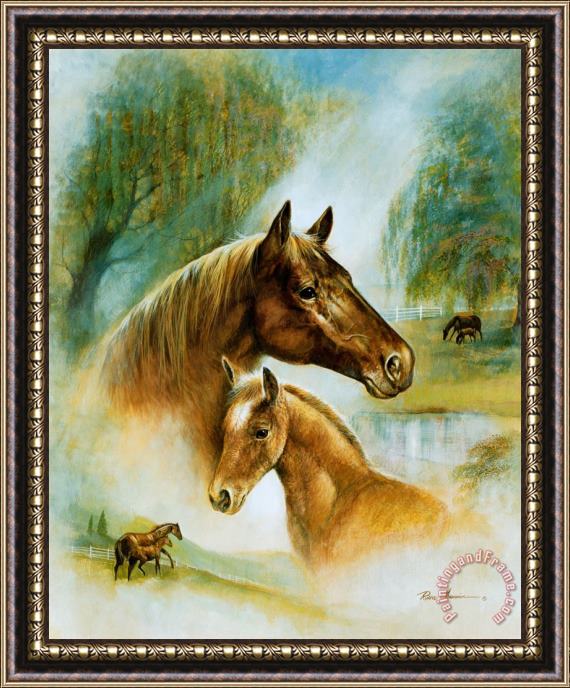 Ruane Manning Brown Mare And Fowl Framed Painting