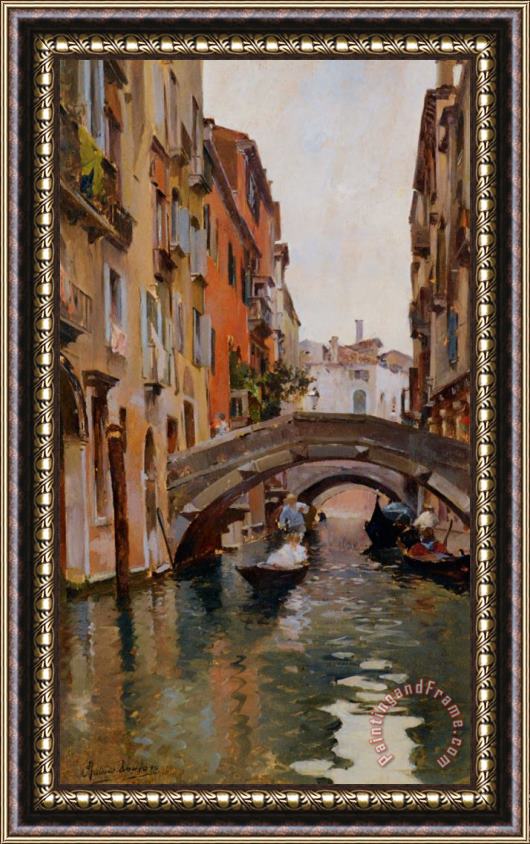 Rubens Santoro Gondola on a Venetian Canal Framed Painting