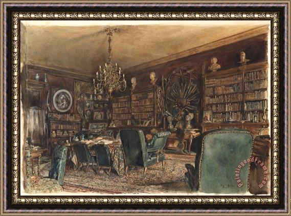 Rudolf von Alt The Library in The Apartment of Count Lanckoronski in Vienna, Riemergasse 8 Framed Painting