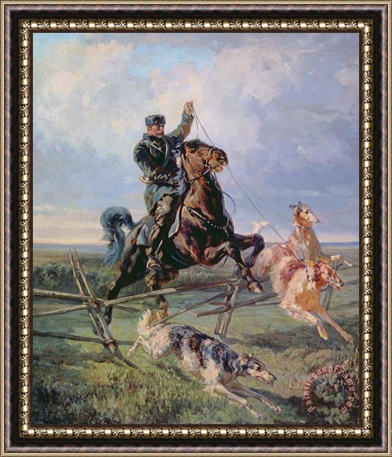 Rudolph Frenz Huntsman With The Borzois Framed Painting