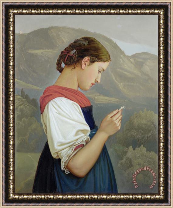 Rudolph Friedrich Wasmann Tyrolean Girl Contemplating a Crucifix Framed Painting