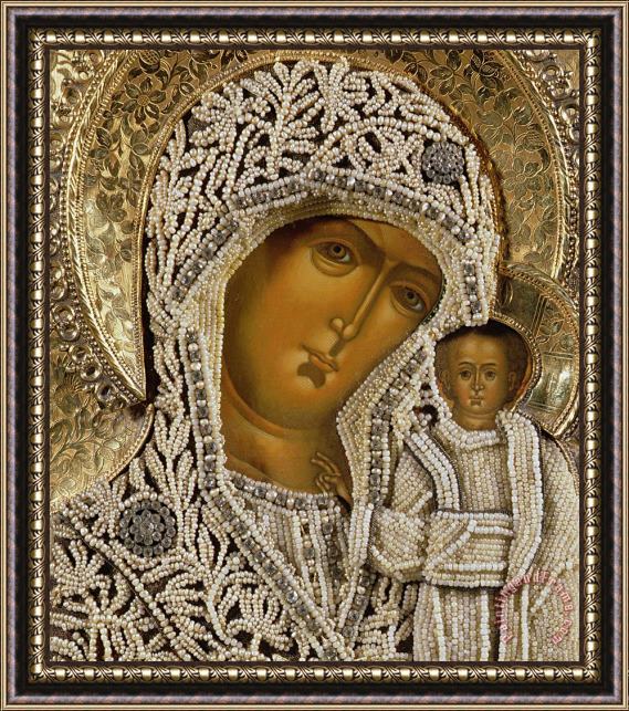 Russian School Detail Of An Icon Showing The Virgin Of Kazan By Yegor Petrov Framed Print