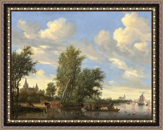 Salomon van Ruysdael River Landscape with Ferry Framed Print