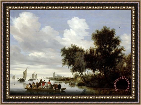 Salomon van Ruysdael River Landscape with Ferry Framed Painting