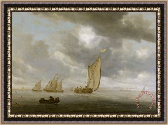 Salomon van Ruysdael Sailing Vessels on a Inland Body of Water Framed Print