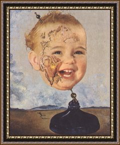 Baby, Bye Bye Framed Paintings - Baby Map of The World by Salvador Dali