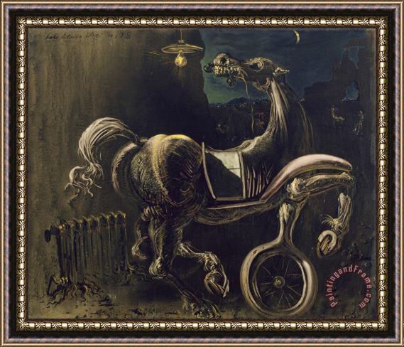 Salvador Dali Debris of an Automobile Giving Birth to a Blind Horse Biting a Telephone. 1938 Framed Painting