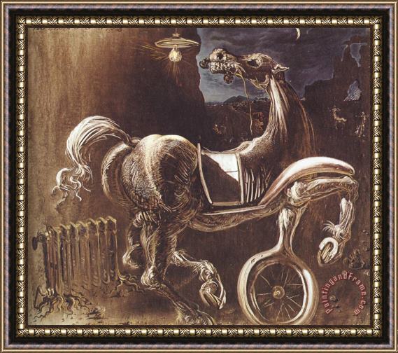 Salvador Dali Debris of an Automobile Giving Birth to a Blind Horse Biting a Telephone Framed Painting