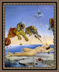 Rest on The Flight Into Egypt Framed Prints - Dream Caused by The Flight of a Bee Around a Pomegranate One Second Before Awakening by Salvador Dali