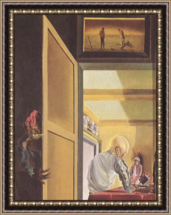 Salvador Dali Gala And The Angelus of Millet Before The Imminent Arrival of The Conical Anamorphoses Framed Painting
