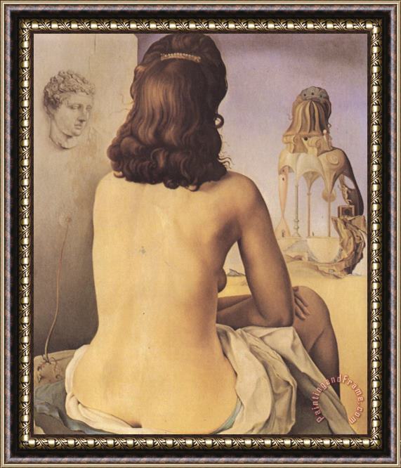 Salvador Dali My Wife Nude Contemplating Her Own Flesh Becoming Stairs Three Vertebrae of a Column Sky And Framed Painting