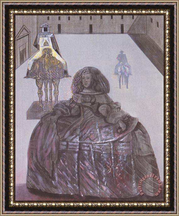 Salvador Dali The Infanta Margarita of Velazquez Appearing in The Silhouette of Horsemen in The Courtyard of Framed Print