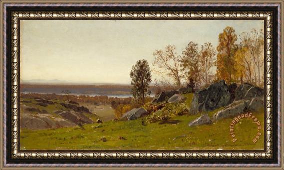Samuel Colman Landscape: Looking Across The Country at Irvington on Hudson Framed Painting