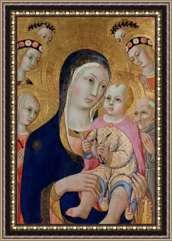 Sano di Pietro Madonna with Child, Saints Apollonia And Bernardino And Four Angels Framed Painting