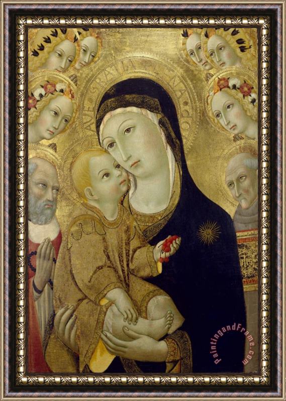 Sano di Pietro Virgin And Child with Saints Jerome And Bernardino of Siena And Six Angels Framed Print