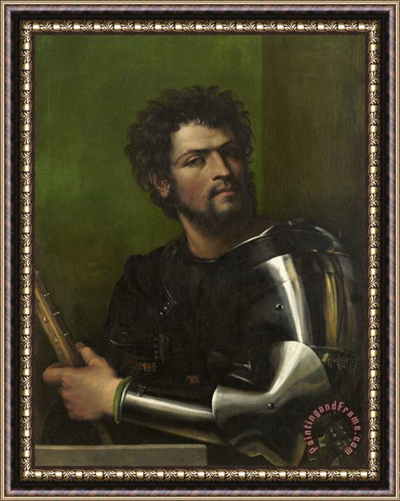 Sebastiano del Piombo Portrait Of A Man In Armor Framed Print