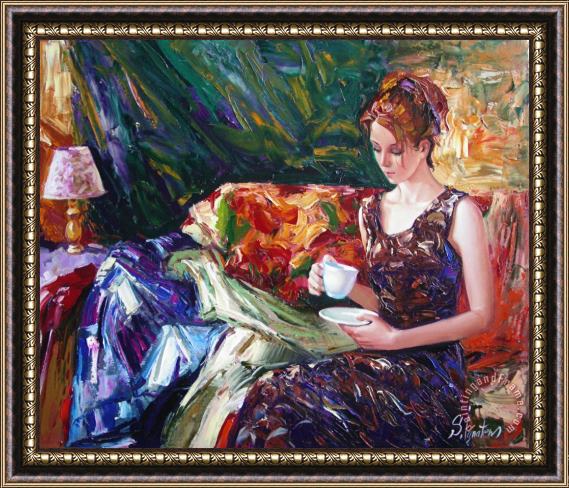 Sergey Ignatenko Evening coffee Framed Painting