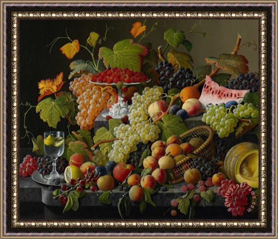 Severin Roesen Abundant Fruit Framed Painting