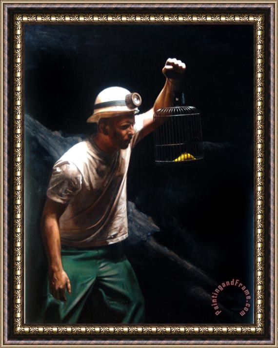 Shaun Downey The Miner And The Canary Framed Painting