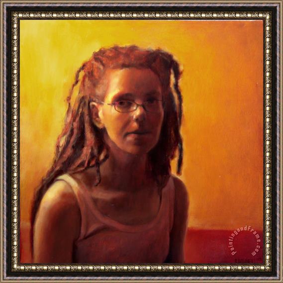 Shaun Downey Woman with Red Glasses Framed Print