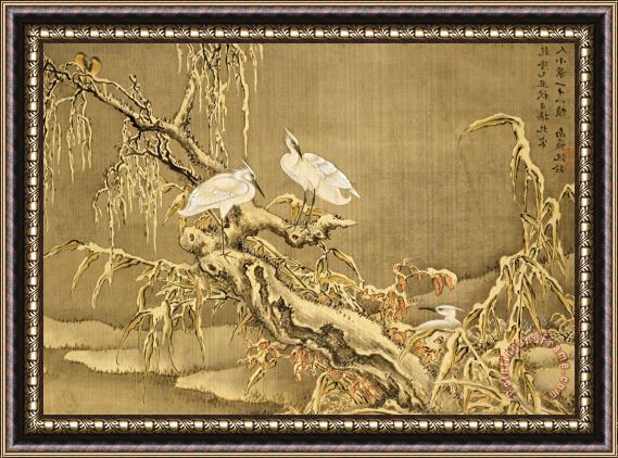 Shen Nanpin Album of Birds And Animals (wintry Storks) Framed Painting