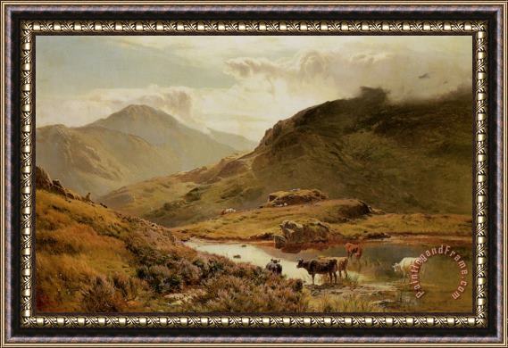 Sidney Richard Percy Cattle in a Highland Landscape Framed Painting