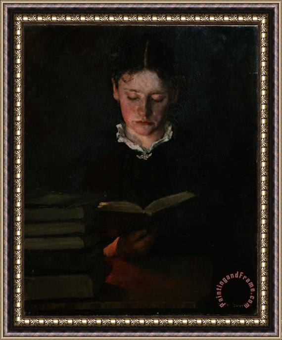 Signe Scheel Woman reading Framed Painting