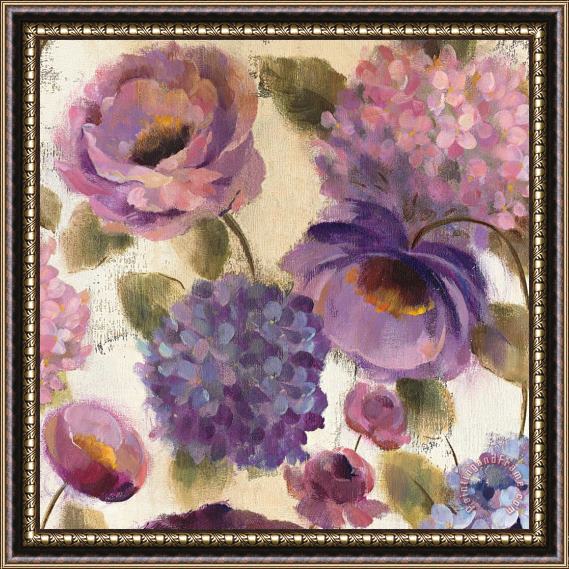 Silvia Vassileva Blue And Purple Flower Song III Framed Painting