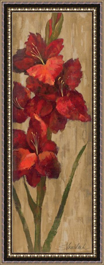 Silvia Vassileva Vivid Red Gladiola on Gold Framed Painting